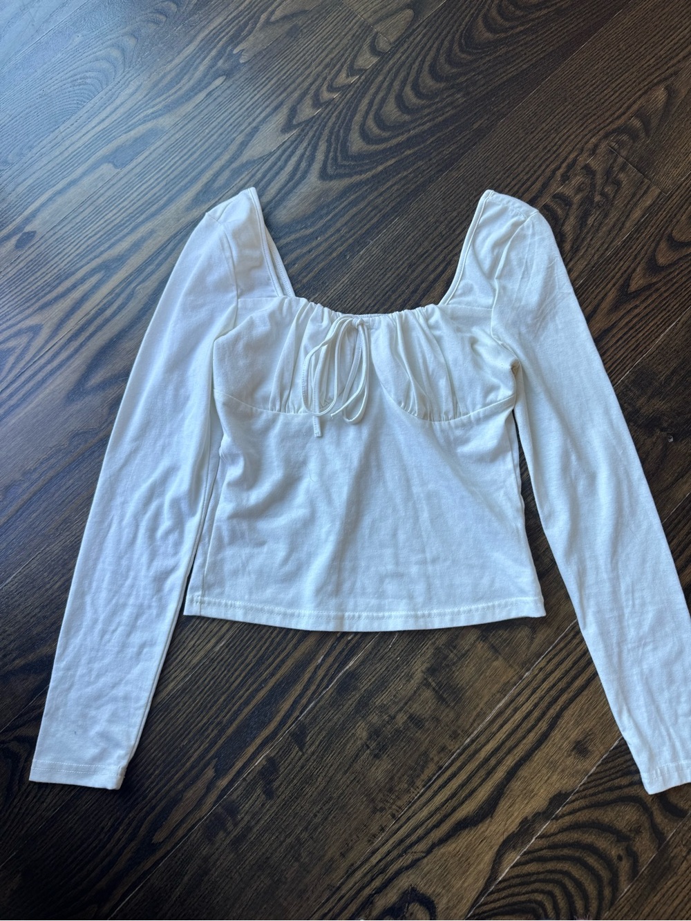SHEIN White Long Sleeve Square Neck Tie-Front Top